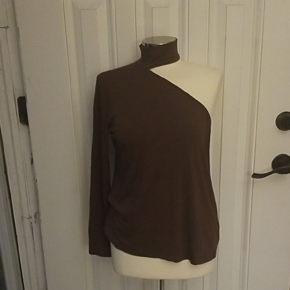 Eloquii Brown One-Shoulder Long Sleeve Top